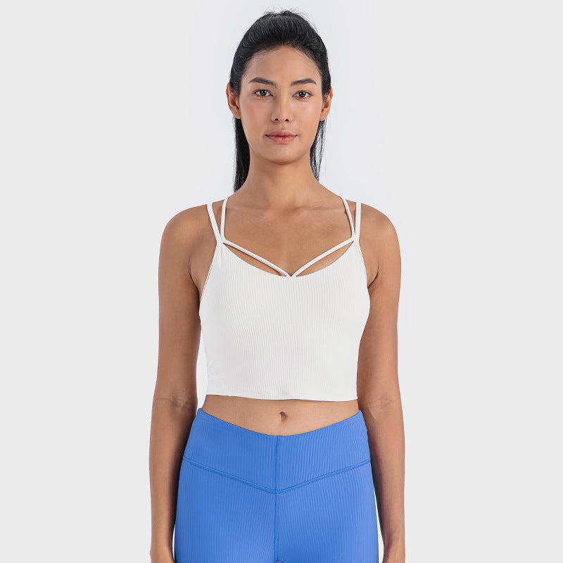 Front And Rear Unique Cross Sports Vest Female Vertical Bar Thread Soft Workout Yoga Top