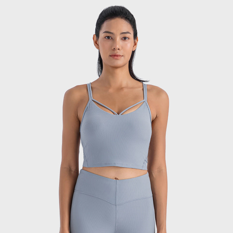 Front And Rear Unique Cross Sports Vest Female Vertical Bar Thread Soft Workout Yoga Top