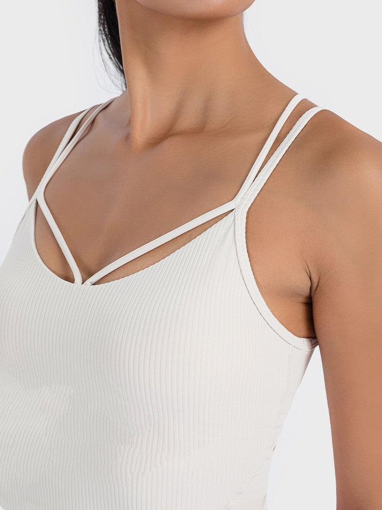 Front And Rear Unique Cross Sports Vest Female Vertical Bar Thread Soft Workout Yoga Top
