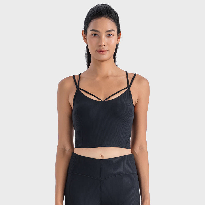 Front And Rear Unique Cross Sports Vest Female Vertical Bar Thread Soft Workout Yoga Top