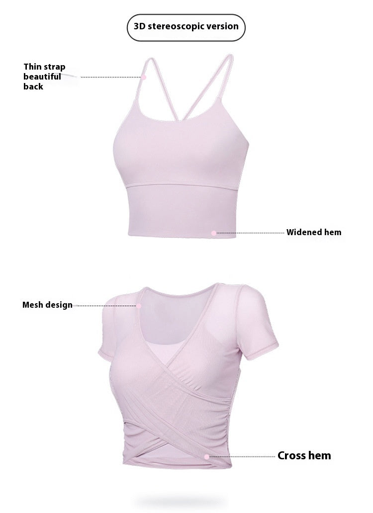 Workout Clothes Pilates Suit Short Sleeve With Chest Pad